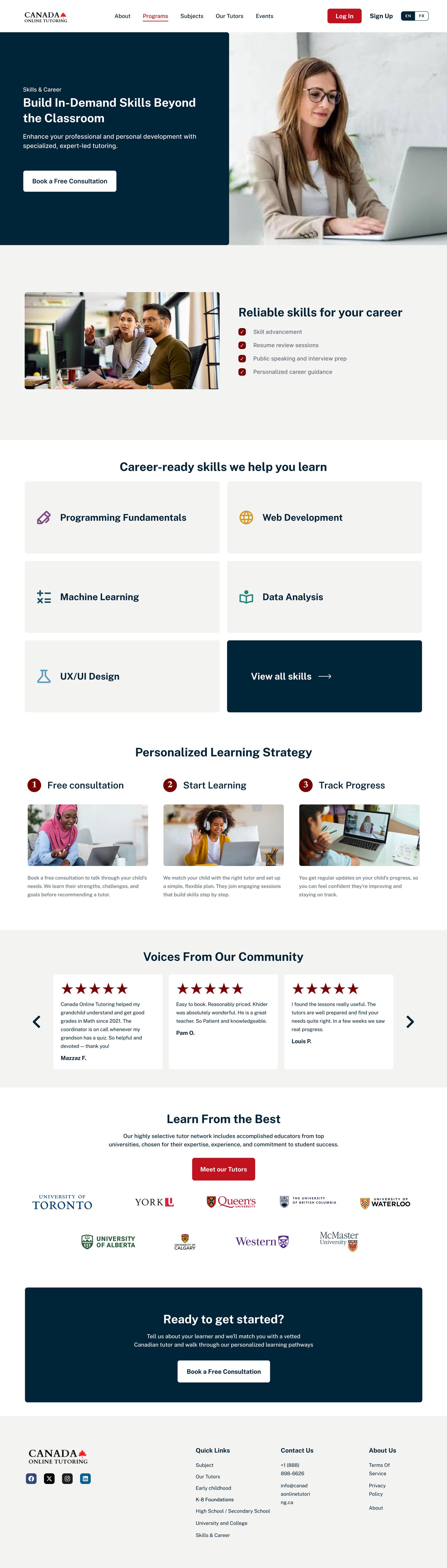 Career and life skills program page — in-demand skills beyond the classroom