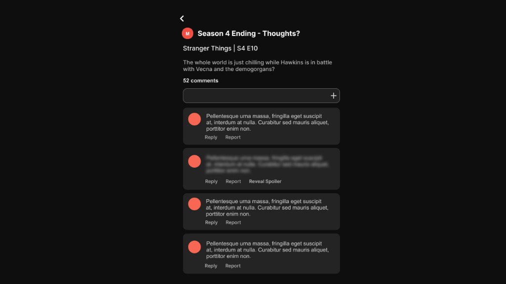 TV episode thread with replies, report, and spoiler reveal