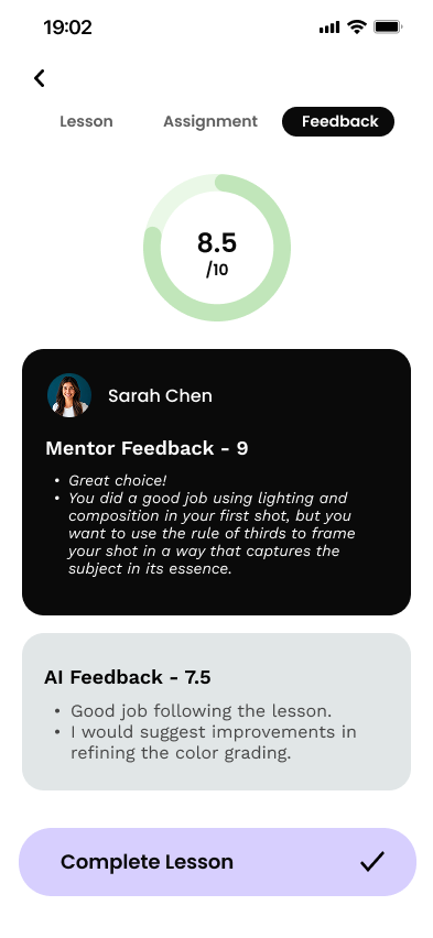 Path Learning feedback — 8.5 overall with mentor and AI notes