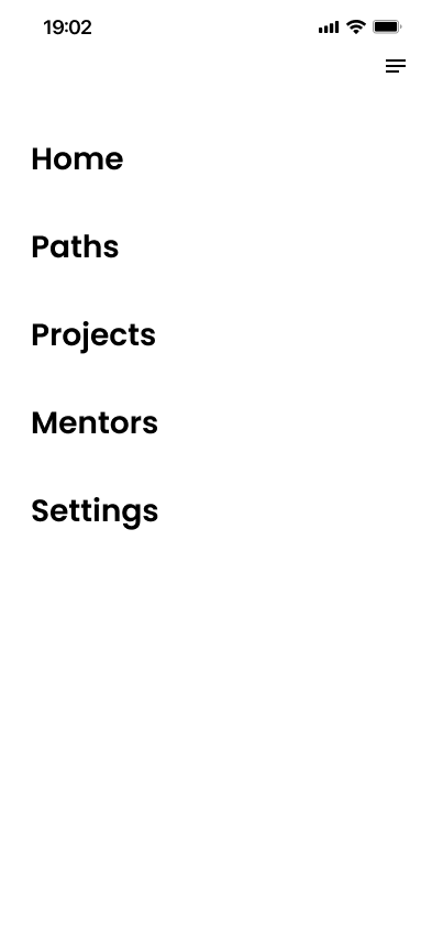 Path Learning menu — Home, Paths, Projects, Mentors, Settings