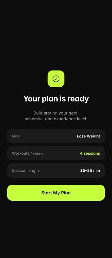 PulseFit plan summary screen