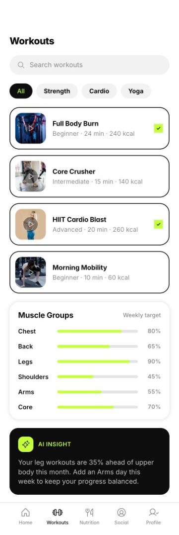 PulseFit workout library