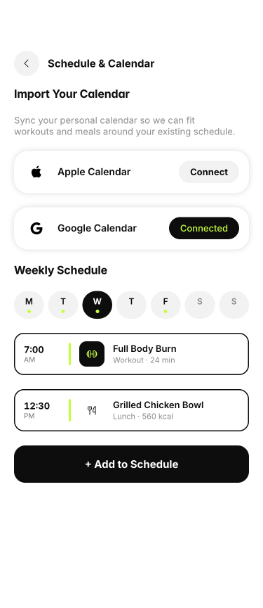 PulseFit schedule and calendar