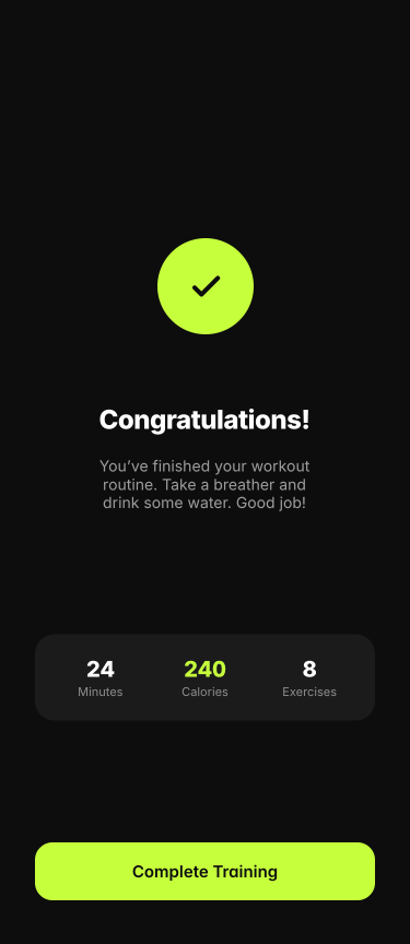 PulseFit workout complete