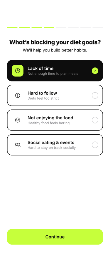 PulseFit onboarding — diet blockers quiz