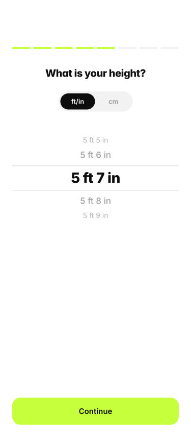 PulseFit onboarding — height picker