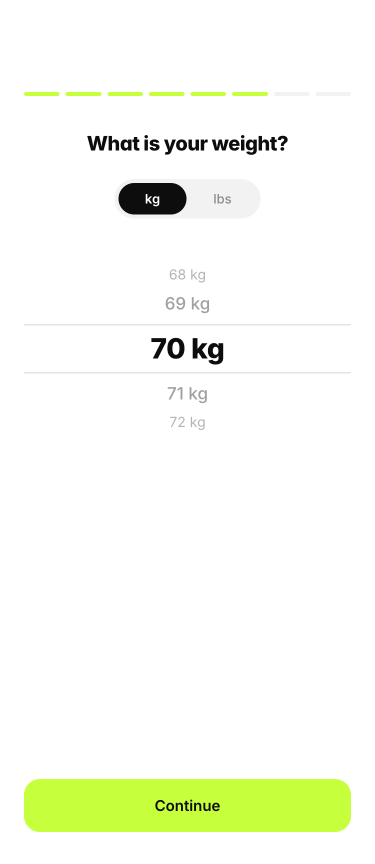 PulseFit onboarding — weight picker