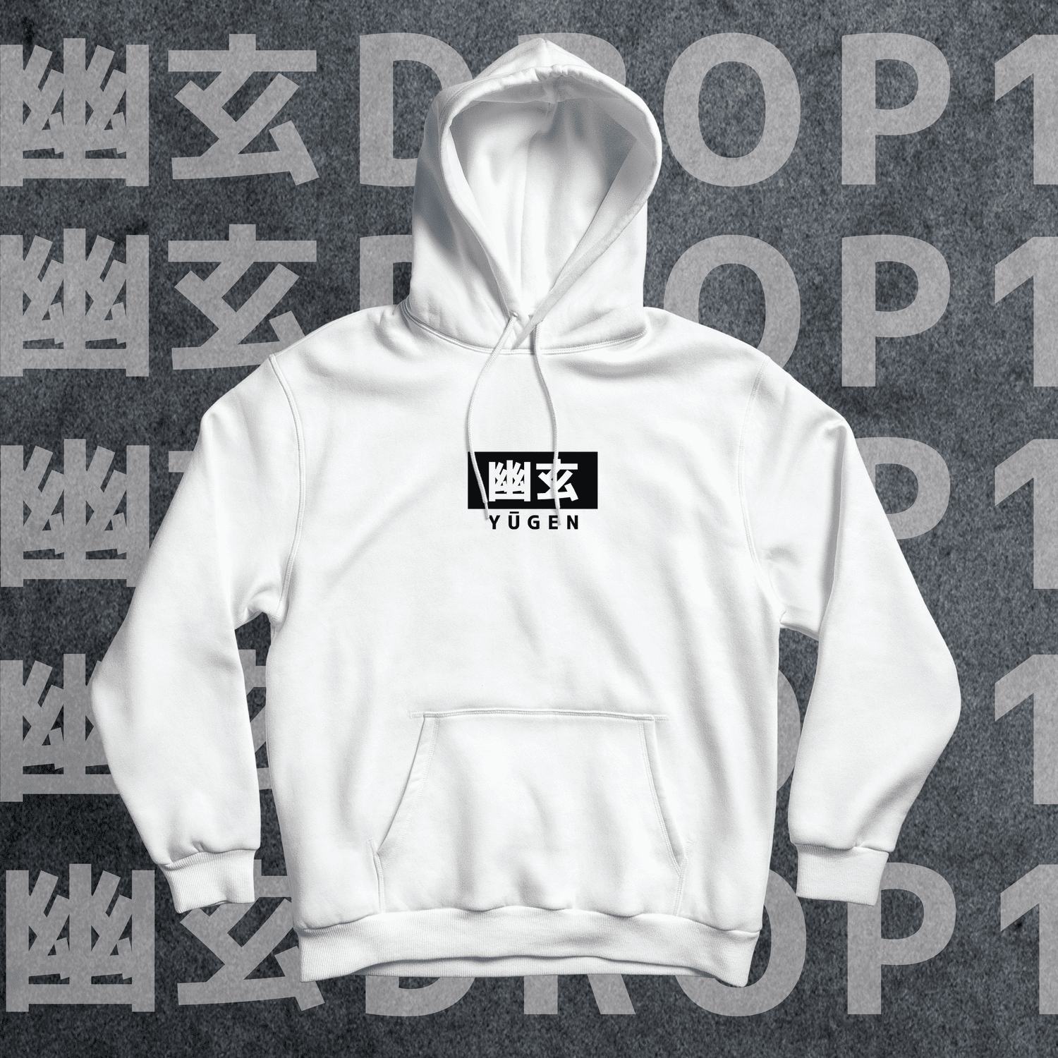 Yuugen basic hoodie mockup in white